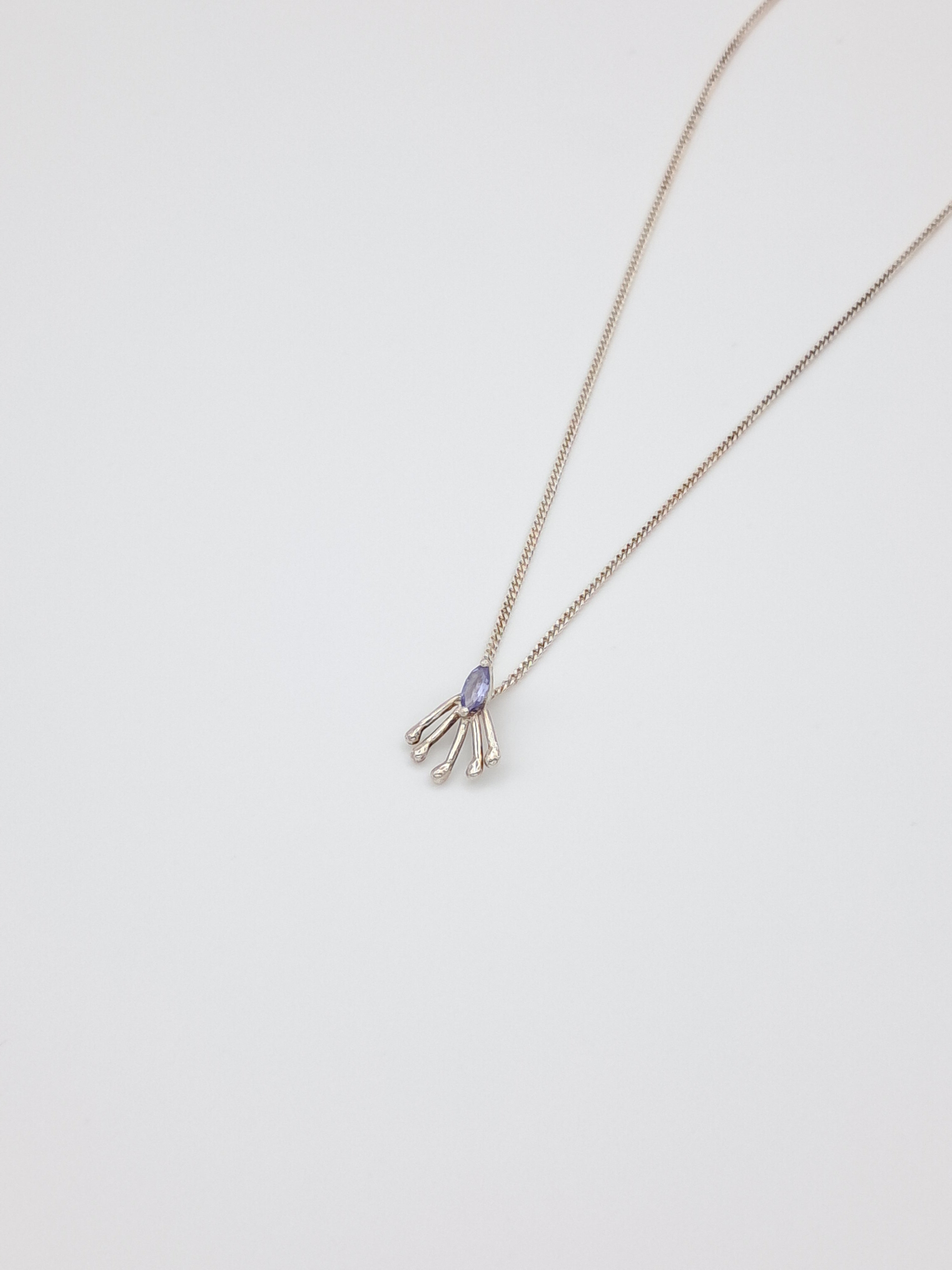 Silver necklace with blue gemstone - Peacock Tail