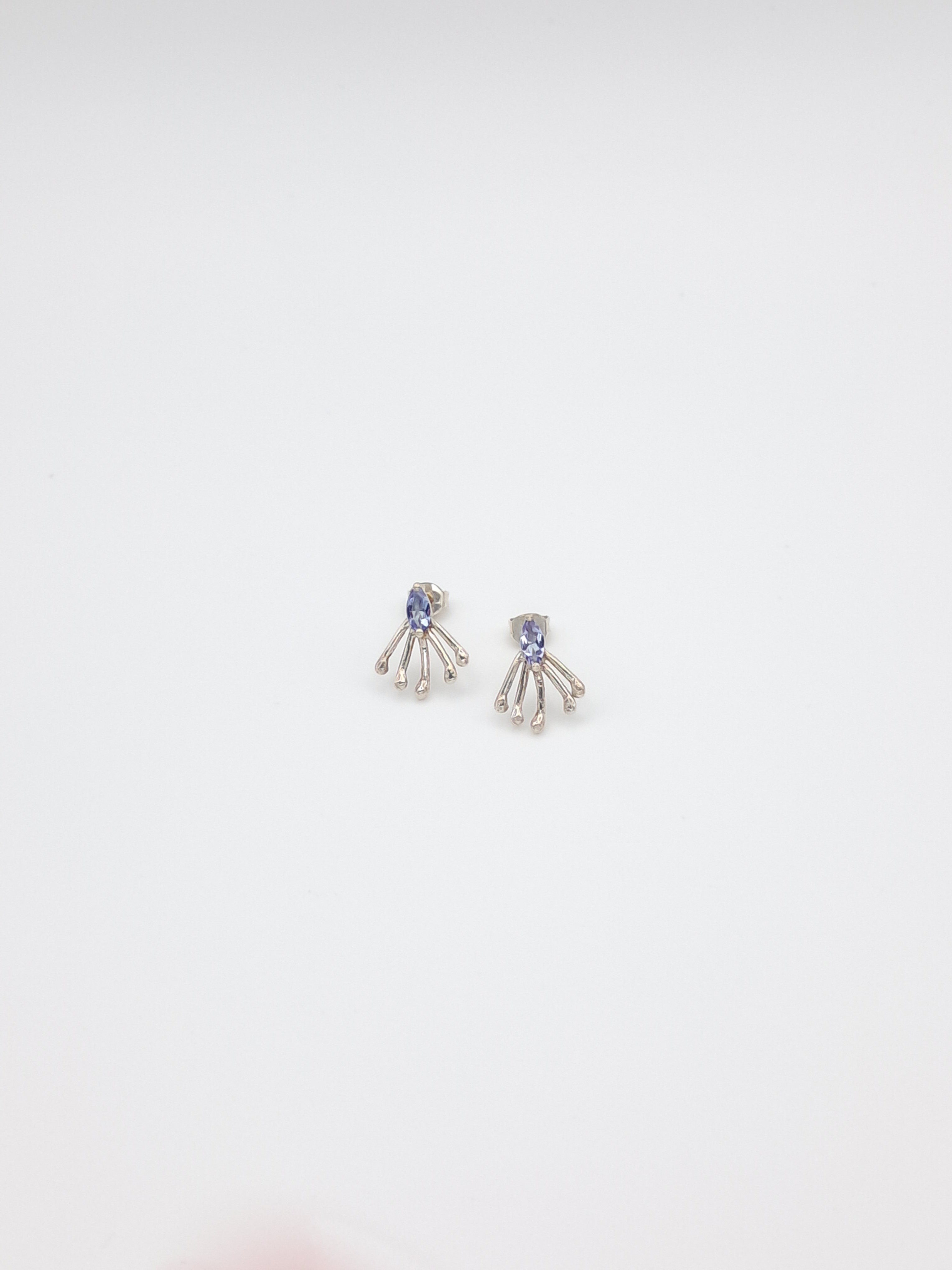 Silver earrings with light blue gemstone - Peacock Tail