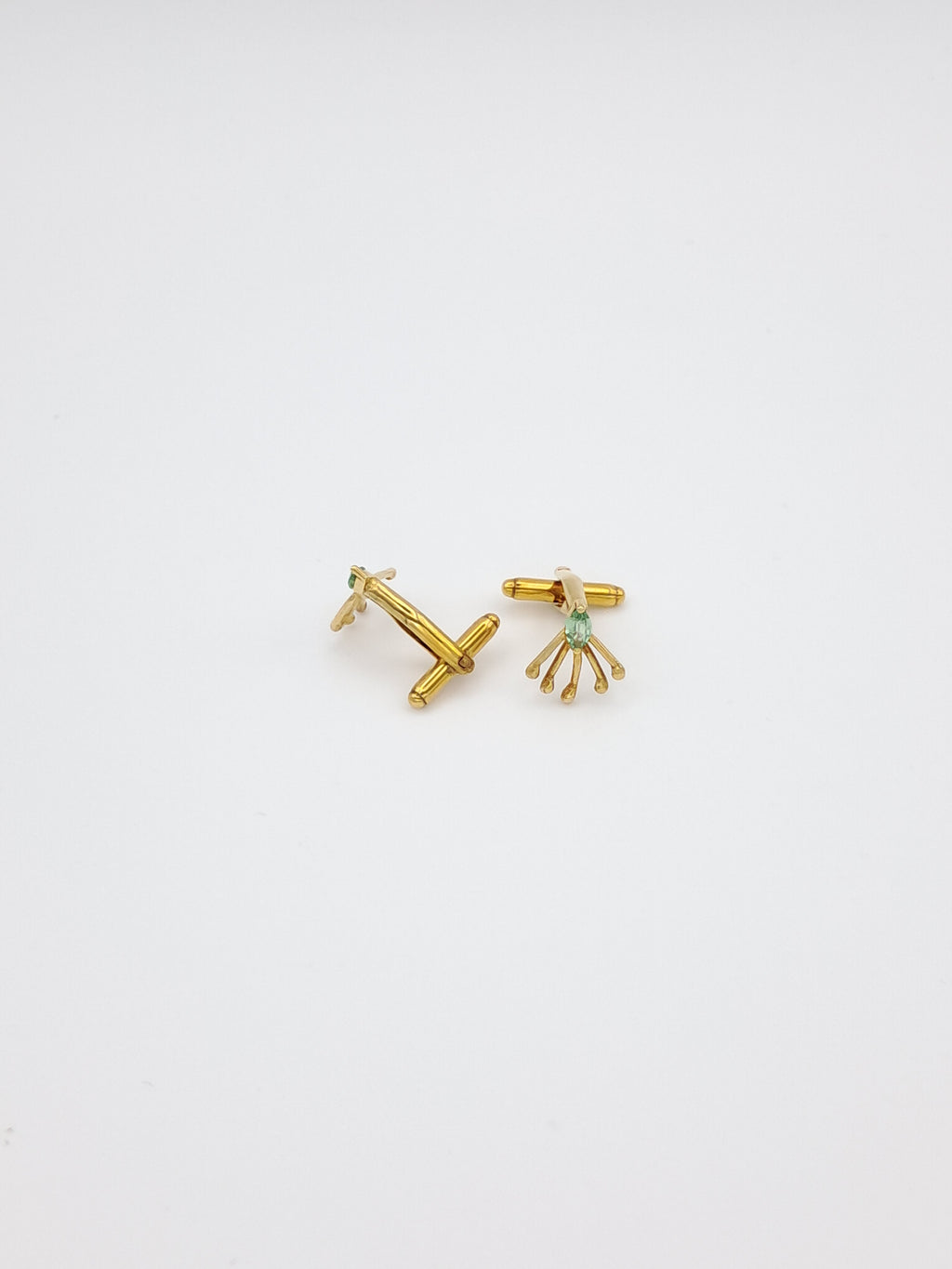 Gold-plated silver cufflinks with green gemstone - Peacock Tail