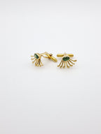 Gold-plated silver cufflinks with oval green gemstone – Peacock Tail