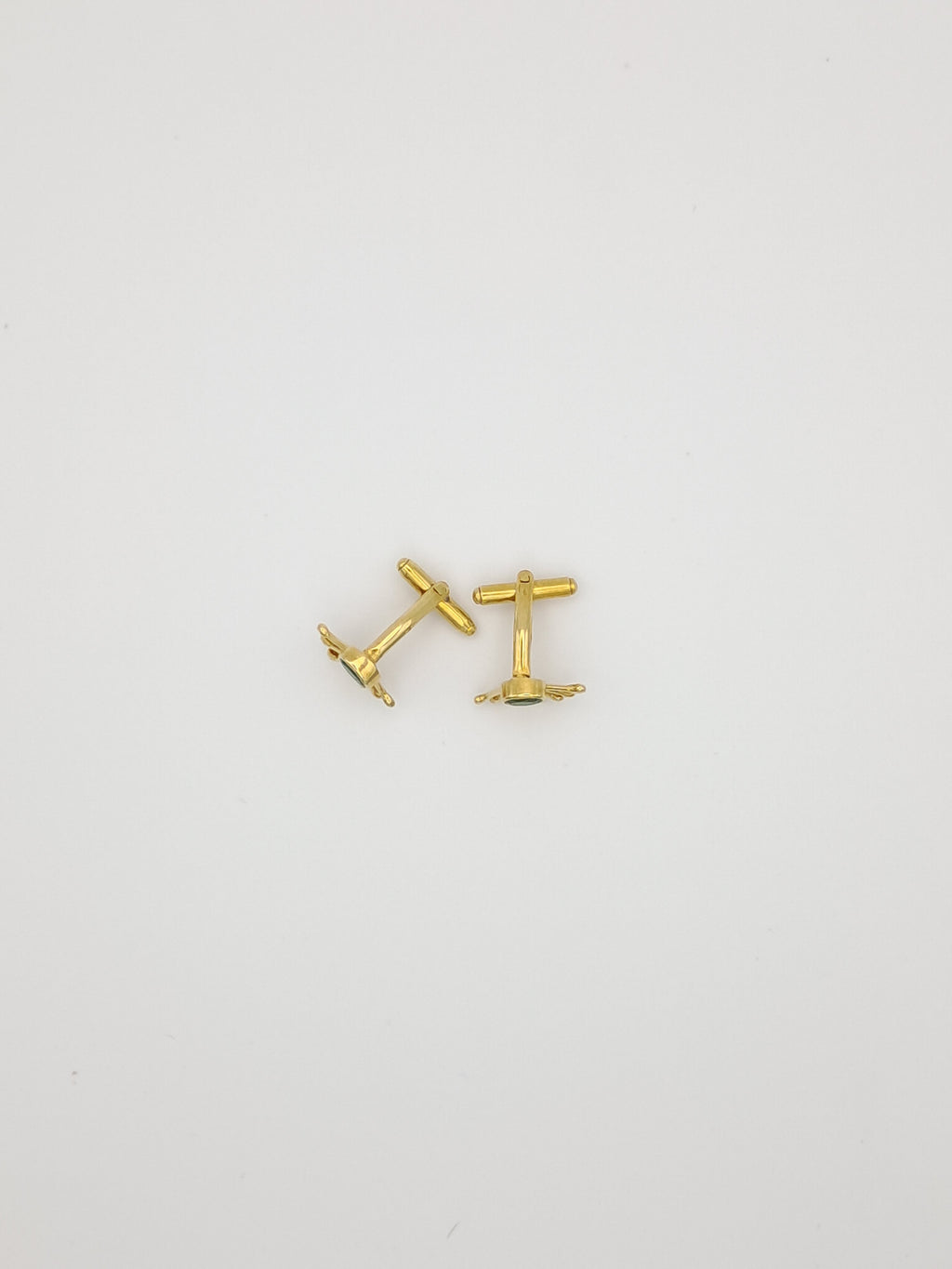 Gold-plated silver cufflinks with oval green gemstone – Peacock Tail