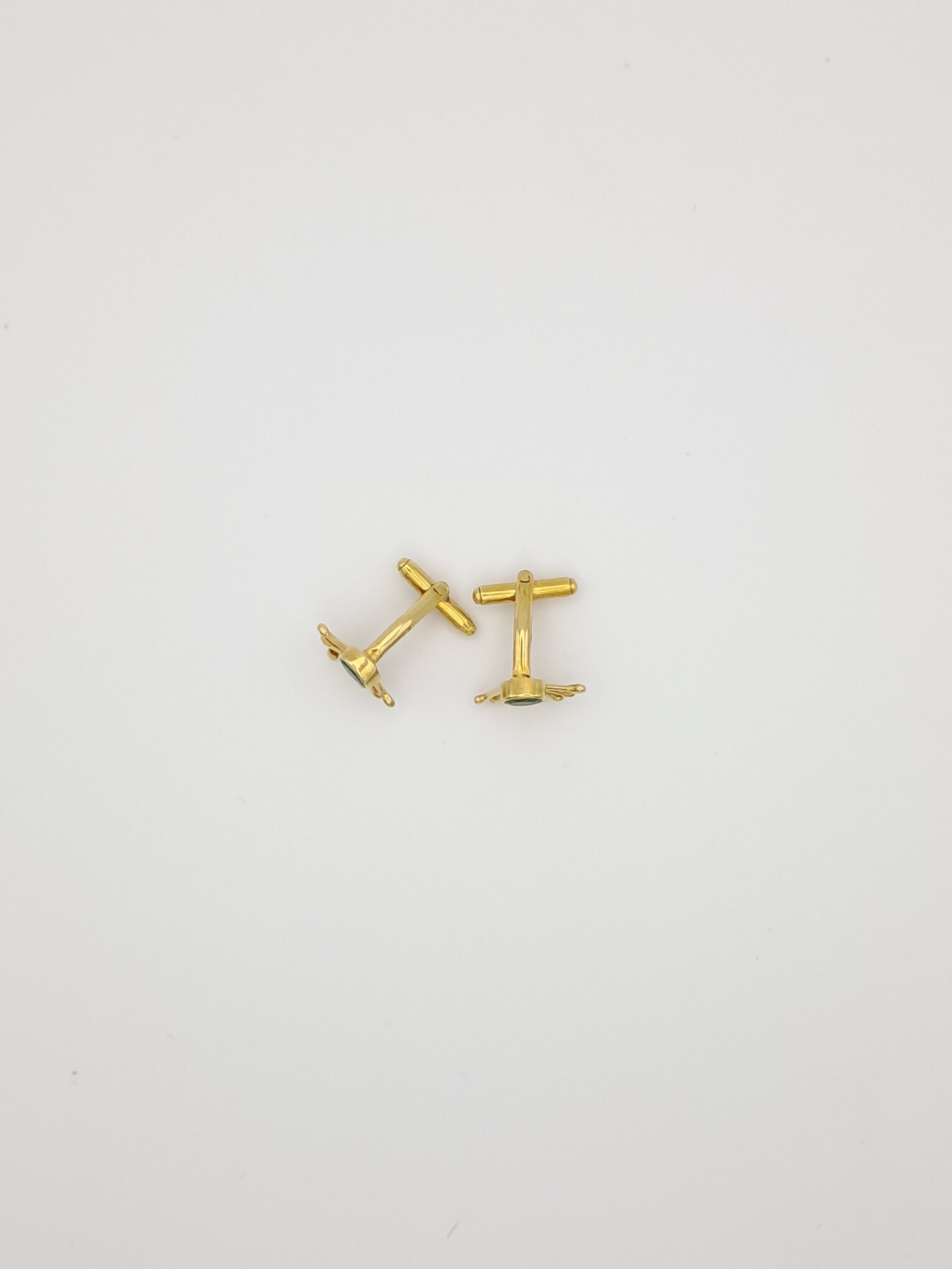 Gold-plated silver cufflinks with oval green gemstone – Peacock Tail