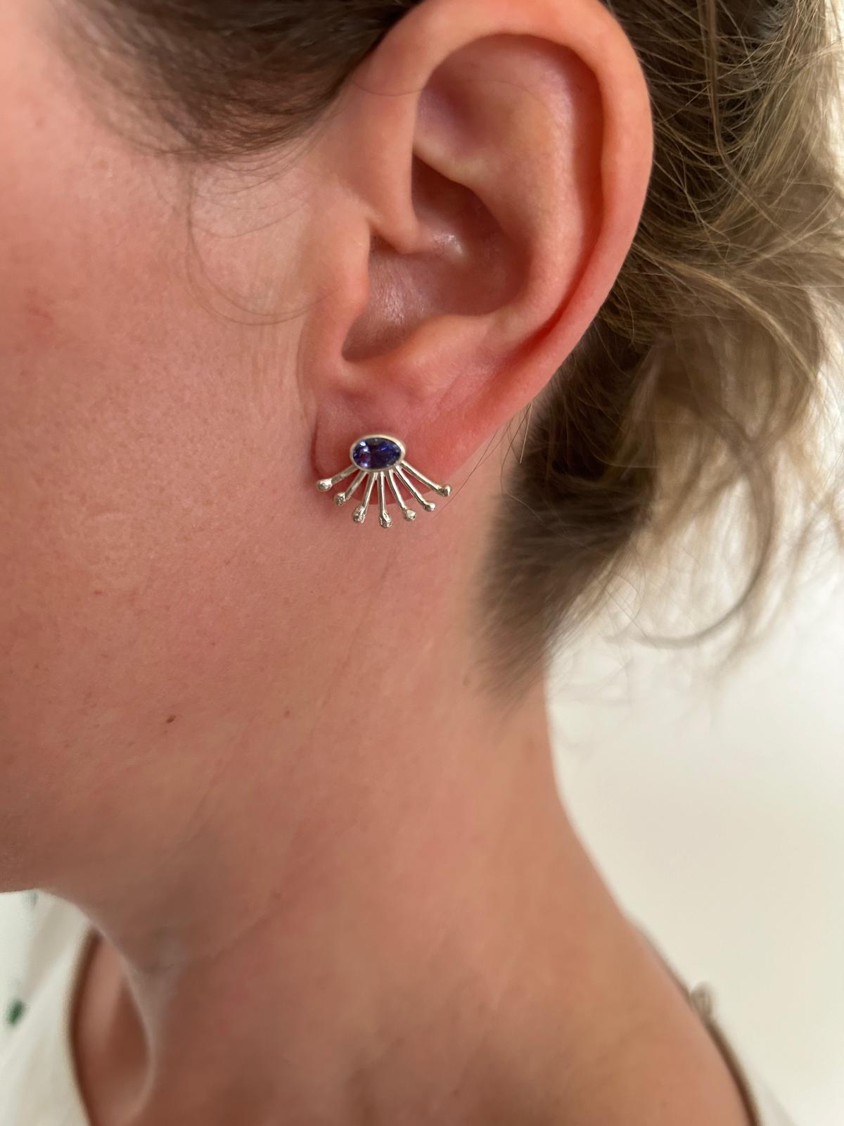 Silver earrings with blue gemstone - Peacock Tail