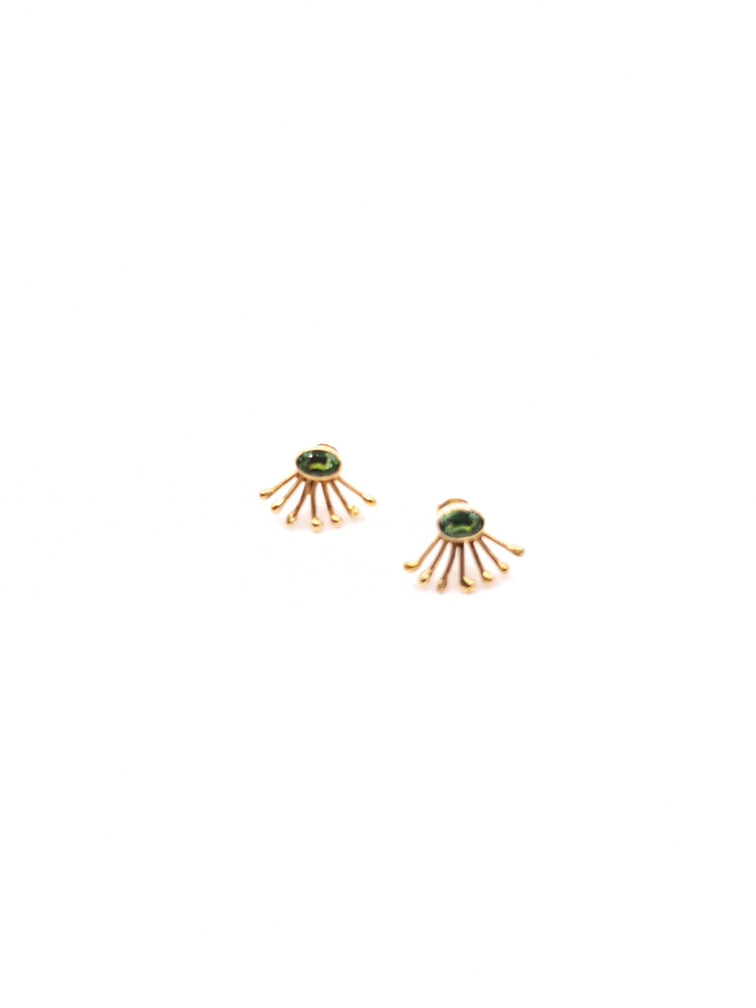 Gold-plated silver earrings with green gemstone - Peacock Tail