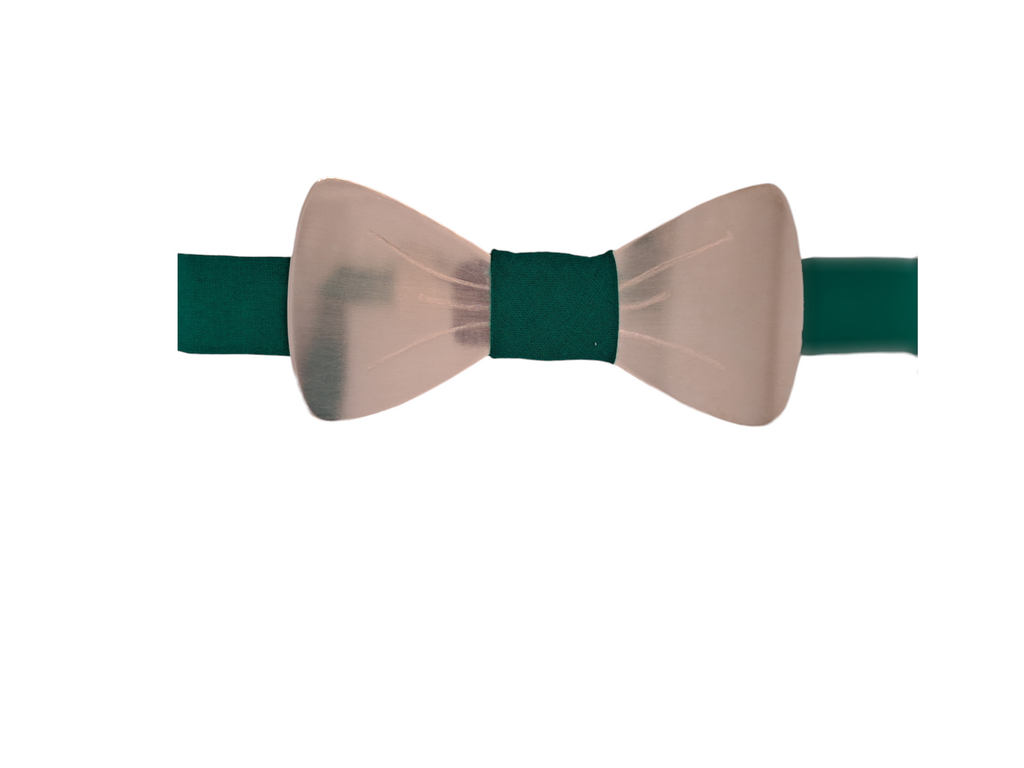 Silver bow tie with green strap- handmade statement accessory